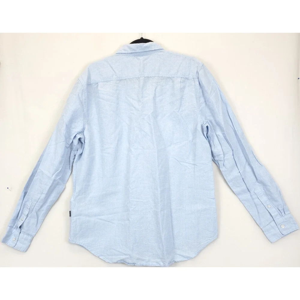 7 For All Mankind Linen Cotton Button Up Shirt‎ Men L Office Casual Preppy Blue